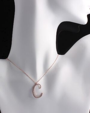 Kadın Zirkon Taşlı C Harfli Rose Gümüş Kolye