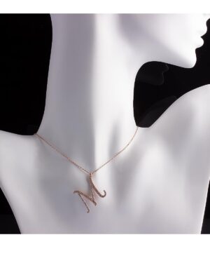 Büyük Boy M Harf Kolye Zirkon Taşlı | Rose Kaplama Gümüş Harfli Kolye