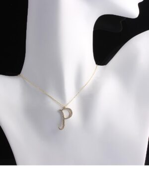 Büyük Boy P Harf Kolye Zirkon Taşlı | Gold Kaplama Gümüş Kolye