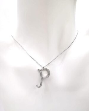 Büyük Boy P Harf Kolye Zirkon Taşlı | Gümüş Harfli Kolye