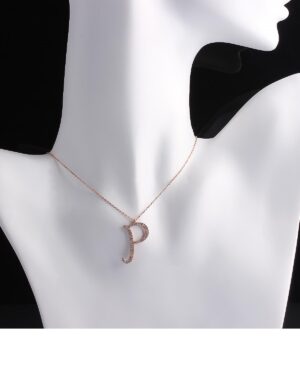 Büyük Boy P Harf Kolye Zirkon Taşlı | Rose Kaplama Gümüş Kolye