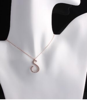 Büyük Boy S Harf Kolye Zirkon Taşlı | Rose Kaplama Gümüş Harfli Kolye