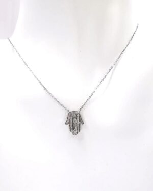 Omar Silver Kadın Fatma Ana Eli Zirkon Taşlı Kolye Rodyumlu