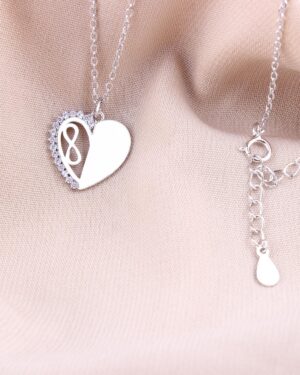 Sonsuzluk Kalp Zirkon Taşlı 925 Ayar Gümüş Kolye